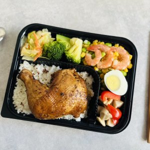 碳烤雞腿+白酒鮮蝦健康便當